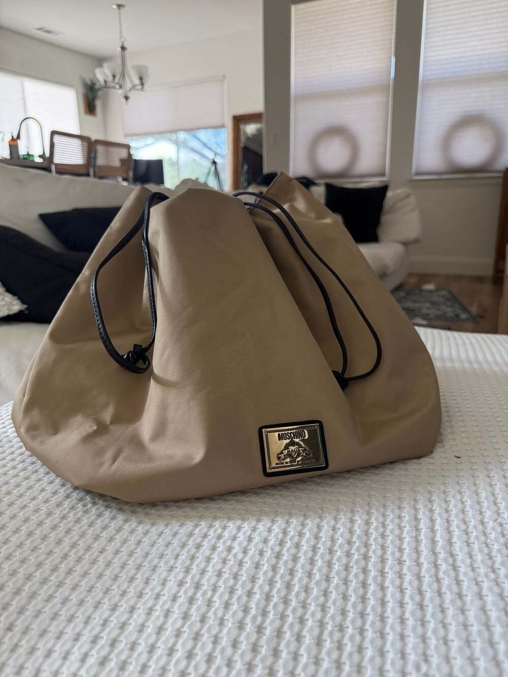 Vintage Moschino Redwall Nylon Drawstring Tote Bag